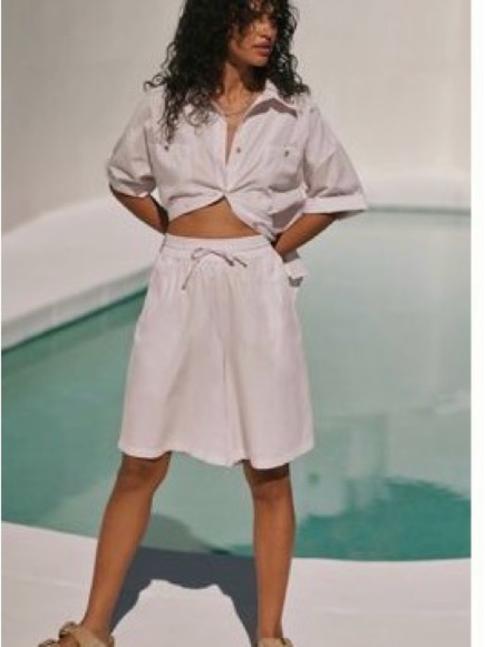 Anthropologie Two-Piece Relaxed Shirt & Drawstring Shorts Set